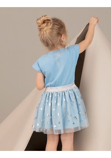 Denokids Mushi Yıldız Kuğu Tüllü Elbise Mavi