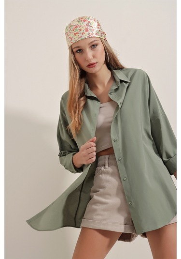 Bigdart 3900 Oversize Uzun Basic Gömlek - Haki 001