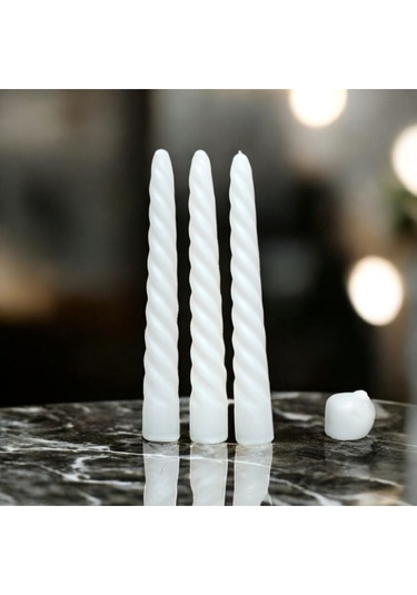 Denic 3 Lü Parlak Beyaz   İtalyan Burgulu   Şamdan Mum  Kıvrımlı Mum