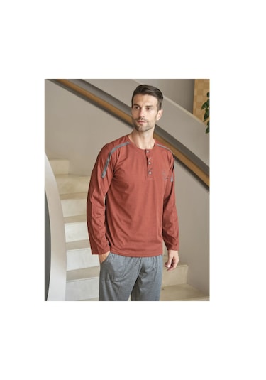 Bone Club 5560 Uzun Kol Erkek Pijama Takım Taba V2 Taba