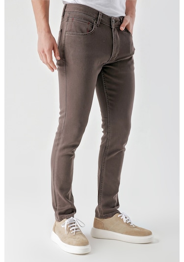 Erkek Kahve Mevsimlik Pamuk 5 Cep Slim Fit Jean Pantolon 24ms003029400 Kahverengi