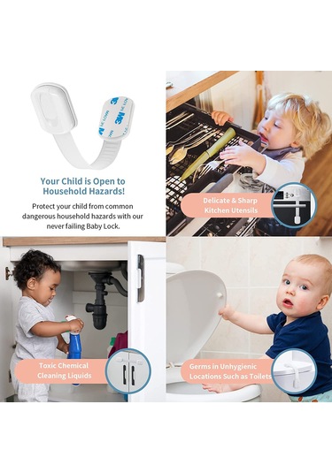 Hangfox Çocuk Güvenliği Dolap Ve Çekmece Kilitleri, Plastik-abs Malzeme, Kolay Kullanım, 230mm, Beyaz, 6 Adet/opp Çanta Beyaz