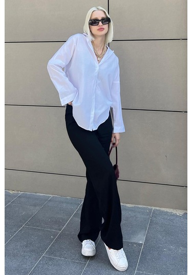 Madmext Mad Girls Beyaz Oversize Gömlek Mg1369-beyaz Beyaz