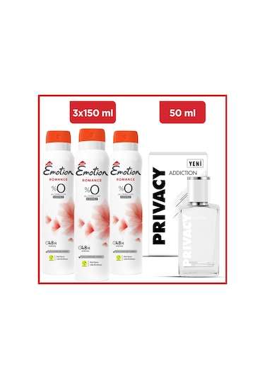 Privacy Addiction Woman Edt 50 Ml & Emotion Romance 3x150 Ml Ferah