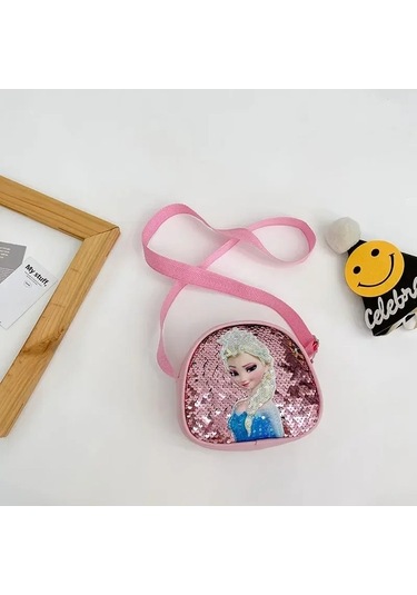 Maoyaya Disney Princess Elsa & Sofia Crossbody Bag - Frozen 2, Karikatür Çocuk Çantası, Omuzdan Askılı, Payetli Kırmızı 20661972gül Fuşya