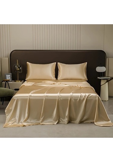 Trendooze Parça Lüks Saten Yatak Takımı Makinede Yıkanabilir Polyester Gümüş Gri Sunshine022 Silvery Grey 3 Gümüş Gri