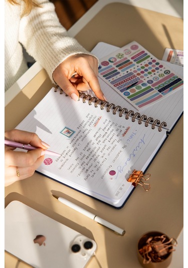 17x24 Spiralli Lastikli Sert Kapak Çizgili Not Defteri Çok Renkli Çiçekler Çok Renkli Çiçekler