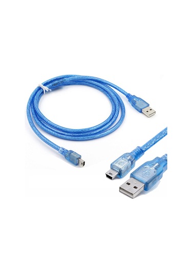 Mini Usb Kablo 5 Pin Mini Usb 2.0 Şeffaf Mavi Şarj Ve Data Kablosu 2m