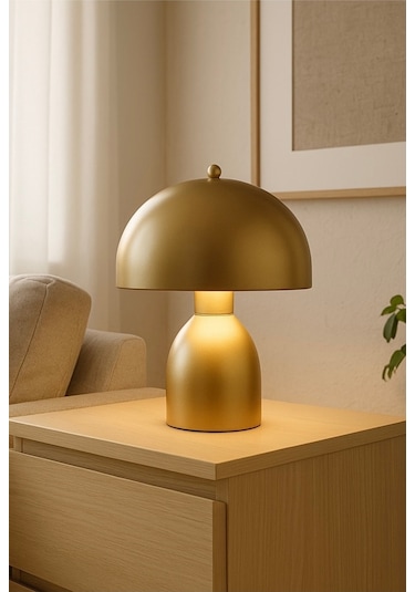 Modern Burry Abajur Masa Lambası Metal Gövde Tasarım Ürün Eskitme Gold Sarı Gold