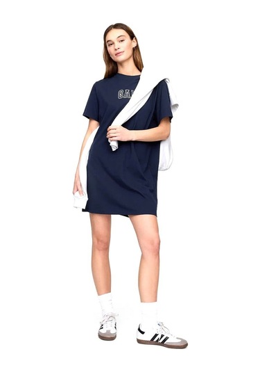 Gap V-frch Logo Tee Dress Kadın Elbıse Lacivert