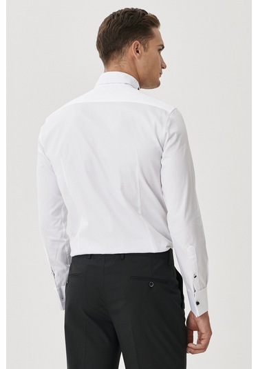 AC&Co / Altınyıldız Classics  ERKEK BEYAZ SIYAH Damatlık Ata Yaka Tailored Slim Fit Gömlek Beyaz