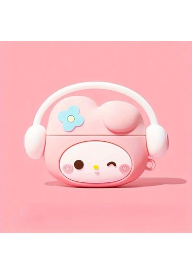 Samsung Galaxy Buds 3 / Galaxy Buds 3 Pro Uyumlu Figürlü Askılı Kılıf Pembe - Beyaz