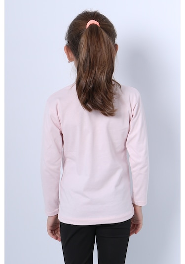 Hçm Kız Çocuk Uzun Kollu Tshirt 4 Mevsim Baskılı Bisiklet Yaka C43 Pembe