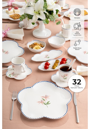 Emsan Lilium Porselen 32 Parça 6 Kişilik Kahvaltı / Servis Takımı Beyaz