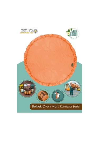 Mordesign Bebek/çocuk Oyun Halısı, Yenidoğan Emekleme Pedi, Aktivite Matı, Çok Amaçlı Minder, Kampçı Serisi 110 X 110 Turuncu