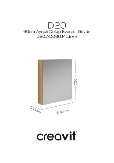 Creavit D20 60 Cm Everest Aynalı Dolap Melamin Gövde Ahşap