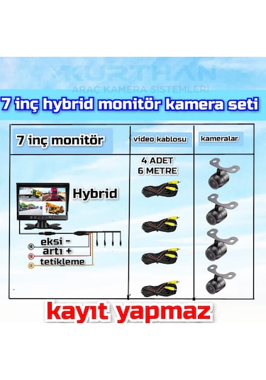 Kayıtsız 7 İnç Monitör Ve 4 Adet Kamera Seti 12 Volt