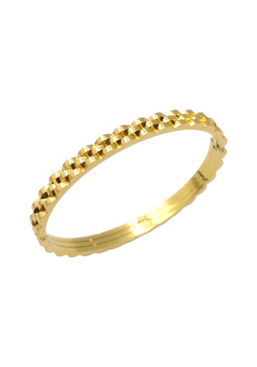 Kordon Desen Çelik Bilezik 6 Cm - Altın Sarı Beyaz