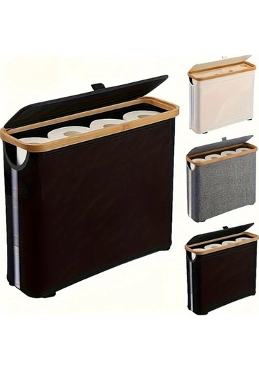 Trendooze Gaojunshop01 Siyah Modern Çiftlik Evi Tuvalet Kağıdı Tutucu, Kapaklı Saklama Sepeti Siyah