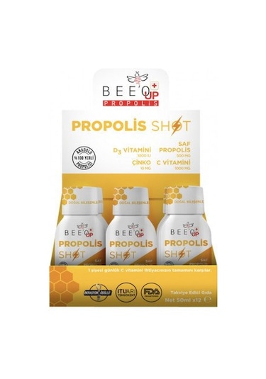 Bee'o Up Propolis Çinko D3+c Vitamini Shot 12'li Kutu
