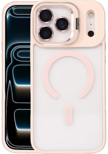 İphone Uyumlu 17 Pro Kılıf Remim Magsafe Lensli Kamera Standlı Kapak Pembe
