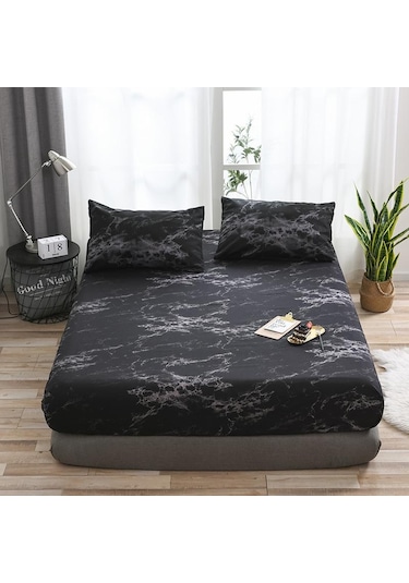 Siyah Çepeçevre Elastik Lastik Bantlı Çarşaf Yatak Örtüsü Kaymaz Toz Geçirmez Levha Mermer Gö Bağlantı Parçası Ç. K. Alez 57555245 Siyah