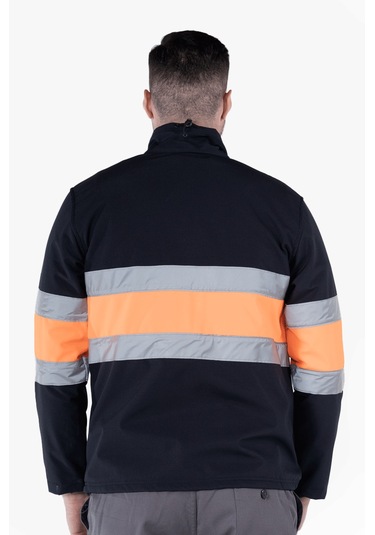 Çift Sıra Reflektörlü Neon Softshell Mont Lacivert - Turuncu