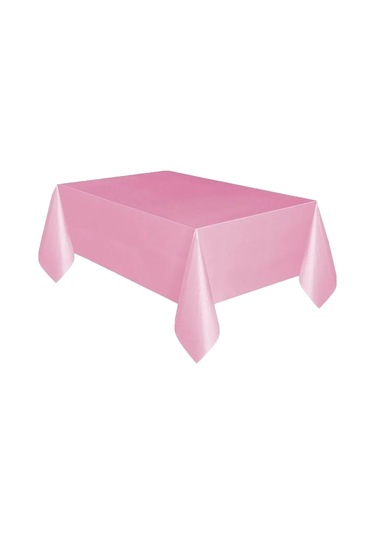 Plastik Pembe Masa Örtüsü - Pembe Metalize Masa Eteği Püskülü