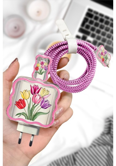 İphone 20w Uyumlu Şeffaf Şarj Kılıfı Başlığı Adaptörü Koruma Kablo Koruyucu Kılıfı 5'li Koruma Seti