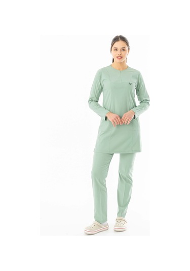 Likra Uzun Kol Doktor Hemşire Forması Küf Yeşili Ltst20020 Küf Yeşili