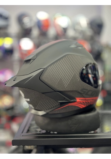 Scoyco 871 Kapalı Kask Mat Gri Kırmızı Siyah Vizörlü