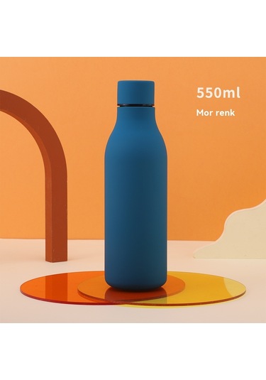 Paslanmaz Çelik 304 Spor Kauçuk Boya Isı Koruma Ve Soğuk Koruma Su Bardağı Açık Mavi