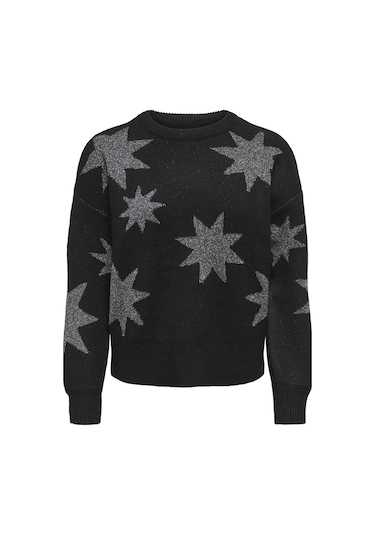 Only Rosie Ls O-neck Glitter Kadın Triko Kazak Işıltılı Bisiklet Yaka Siyah