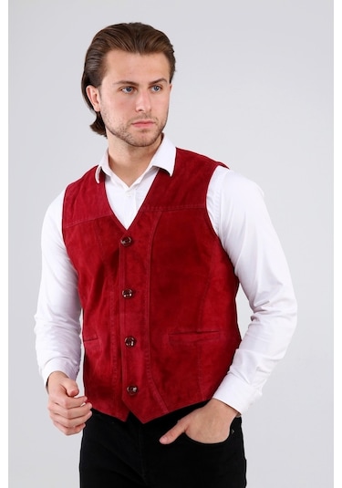 Erkek Hakiki Deri Süet Yelek (545089538)