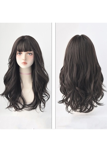 Cbtx Peruk Kadın Uzun Saç Büyük Dalga Kabarık Tam Başlık Uzun Kıvırcık Saç Siyah Kahverengi 65cm