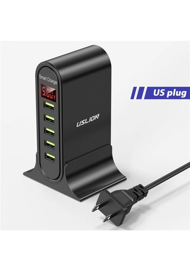 Uslıon 5 Port Usb Şarj Aleti Hub Çoklu Usb Şarj İstasyonu Dock Masaüstü Duvar Us Balck