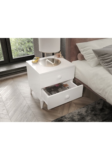 Fındık 2 Çekmeceli Beyaz Komodin - Tamamı 1. Kalite Mdflam