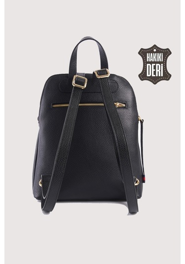 Hakiki Deri Kadın Sırt Çantası Siyah Smr9209 Siyah