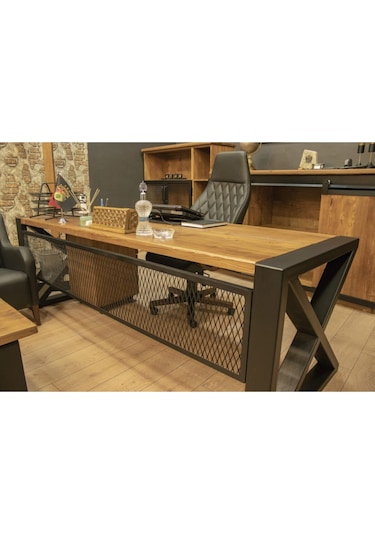 Deryawood Masif Ağaç Bilgisayar Masası 220 85 76 Cm Açık Ceviz