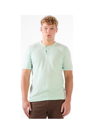 Dufy Su Yeşili Erkek Slim Fit Düz Düğmeli O Yaka Triko Su Yeşili