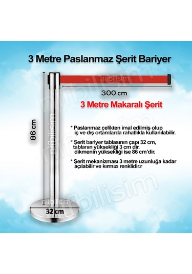 Şerit Bariyer 3 Metre Şeritli Paslanmaz Yönlendirme Bariyeri (367589010)