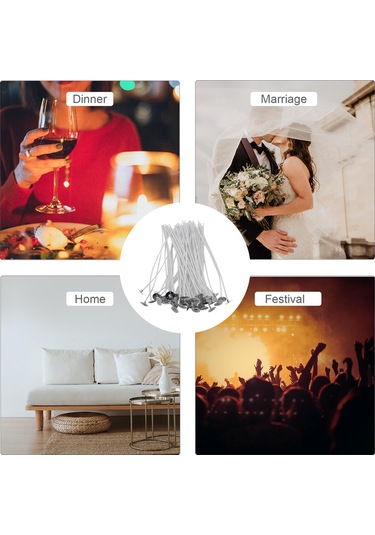 Konesam 50 Adet 10cm Pamuk Mum Teli - Sağlıklı, Duman Yok, Dıy Mum Yapımı İçin Sabit Alevli Pratik Kullanım