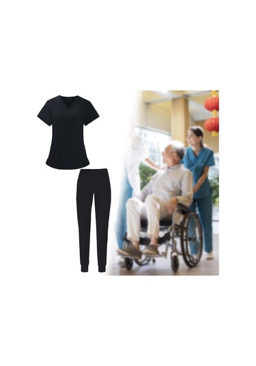 Dolıty Erkek Kadın Scrubs Seti V Yaka Fırçalama Üst L-siyah