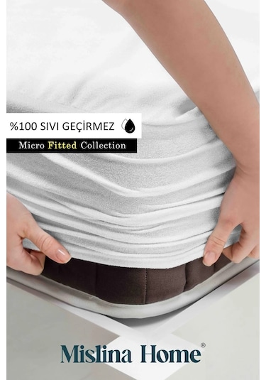 Mislina Home Micro Classic Sıvı Su Geçirmez Fitted Full Kenar Tek - Çift Kişilik Çocuk Yatak Koruyucu Alezi Beyaz