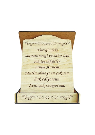 Anneler İçin Kapaklı Ahşap Tebrik Plaketi Hediye Kutusu