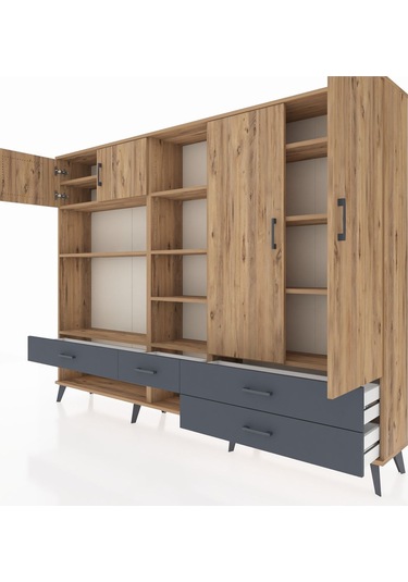 Arges Dolap 12 Raflı 4 Çekmeceli 4 Kapaklı 220x30x163 Çam-çam/ant Çam-çam/antrasit