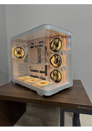 Anime Karakterli 7 Argb Fanlı Beyaz Kavisli Cam Akvaryum Kasa