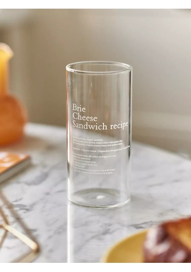 Roomi Borosilikat Cam Bardak 380 Ml, Uzun, Yazılı 177176247 Beyaz