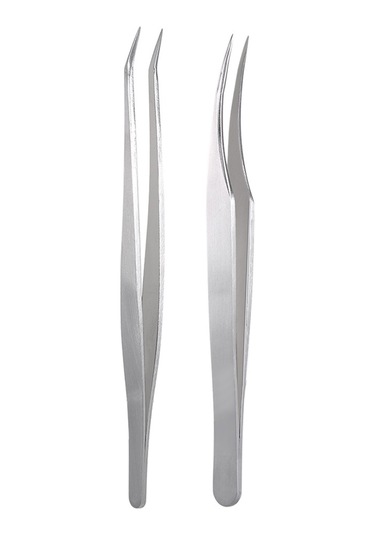 Teltree "2'li Paslanmaz Çelik Kirpik Uzatma Maşası Seti - Düz Ve Kavisli Uçlu, Taşıma Kutusu Hediyeli"