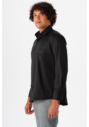 SÜVARİ Siyah Regular Armürlü Klasik Yaka Gömlek Siyah
